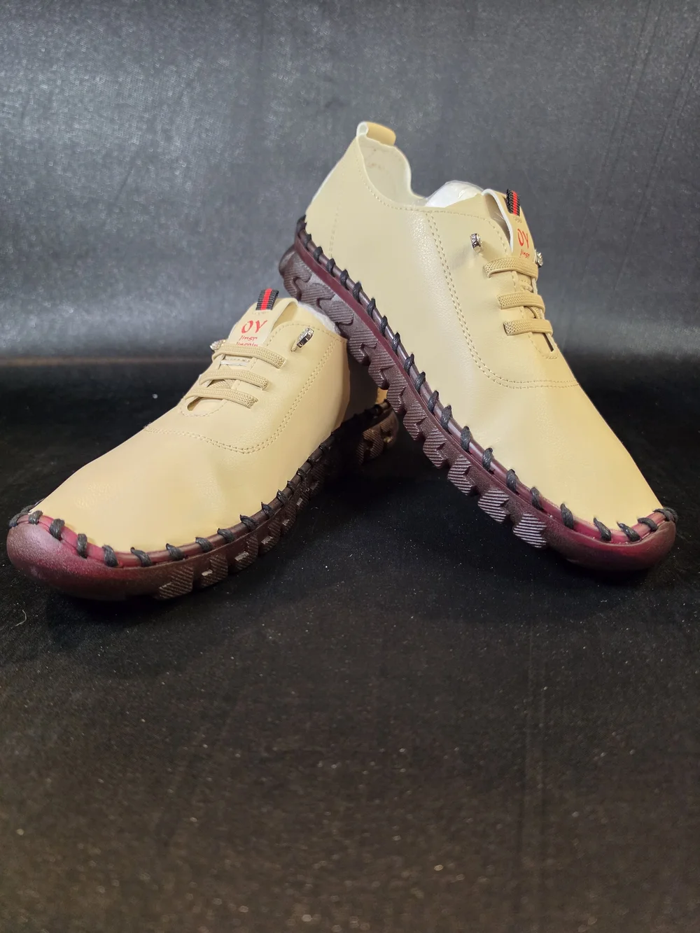 OY First Women's Comfort Walking Shoes Beige Lace Up Sneakers US 10 EU 41